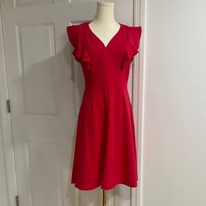 Elegant Hot Pink Ruffle Sleeve Dress